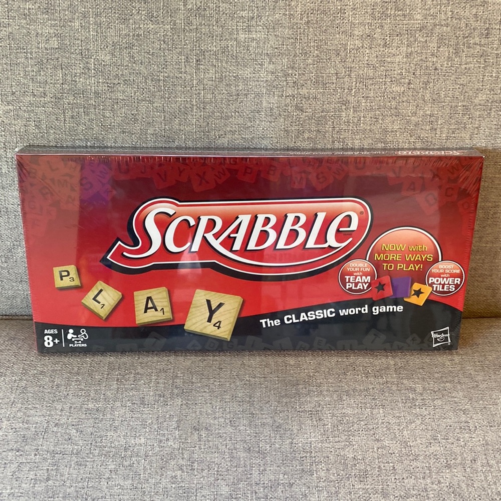 NIB SCRABBLE The Classic Word Game with Power Tiles- 2-4 players - Ages 8+